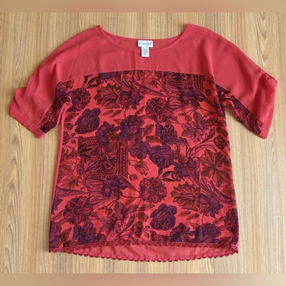 Soft Surroundings Semi Sheer Floral Top Wmns S Scallop Lace Travel Resort Office